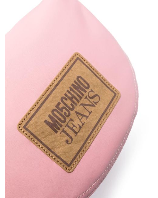 Moschino Jeans Pink Logo-patch Leather Shoulder Bag