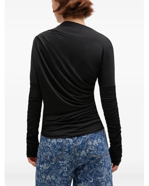 Ganni Black Ruched Jersey Top