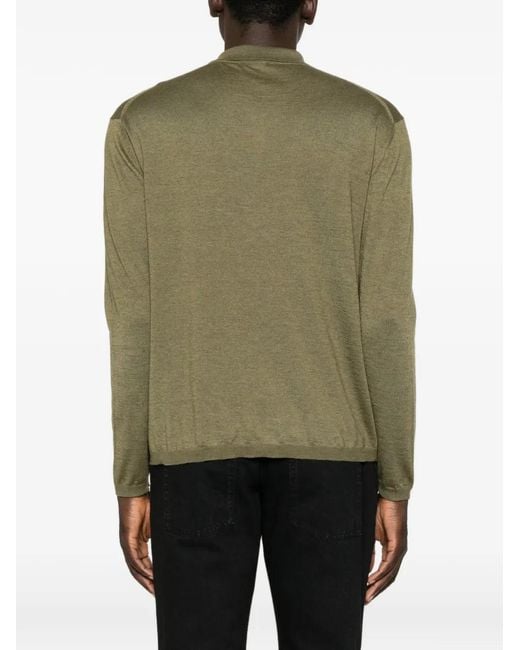 Saint Laurent Green Long-Sleeve Knitted Polo Shirt for men