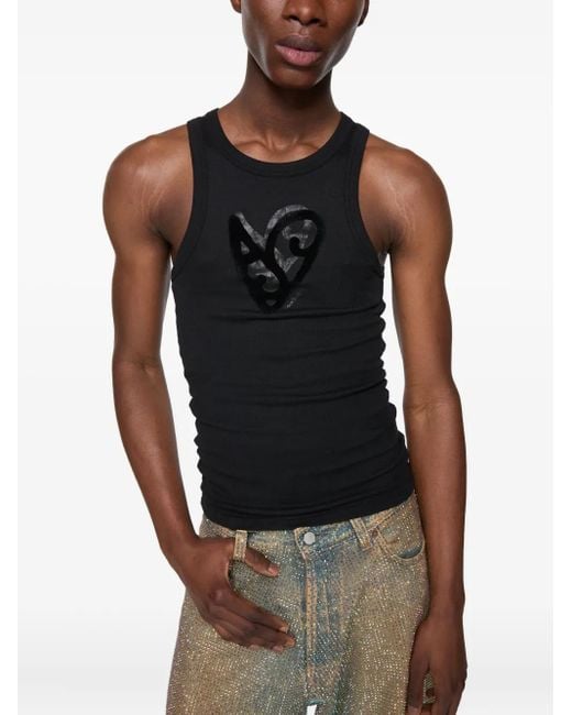Acne Black Heart-Motif Sleeveless Tank Top
