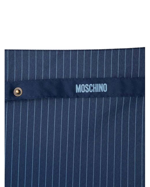 Moschino Blue Pinstripe-Print Logo-Print Umbrella