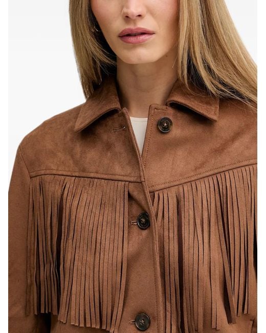 DKNY Brown Fringe-Detailing Jacket