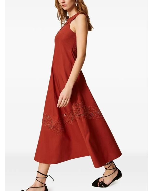 Twinset Red Broderie-Anglaise Long Dress