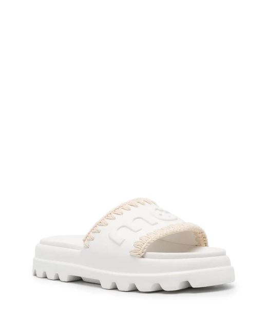 Mou White Eva Logo-Embossed Slides