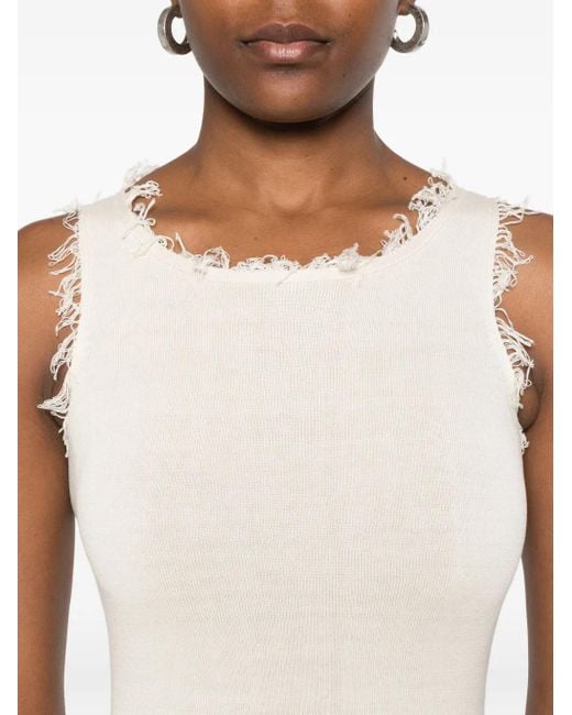 AYA MUSE Natural Fleur Frayed-Detail Mini Dress