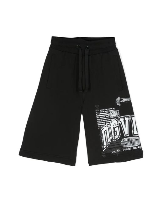 Dolce & Gabbana Black Dgvib3-Print Cotton Jersey Shorts for men