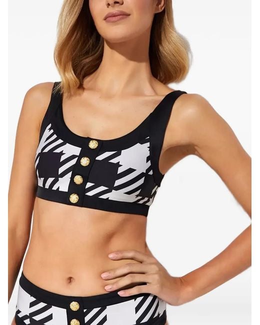 Beach Riot Black Houndstooth-Buttonen Bikini Top