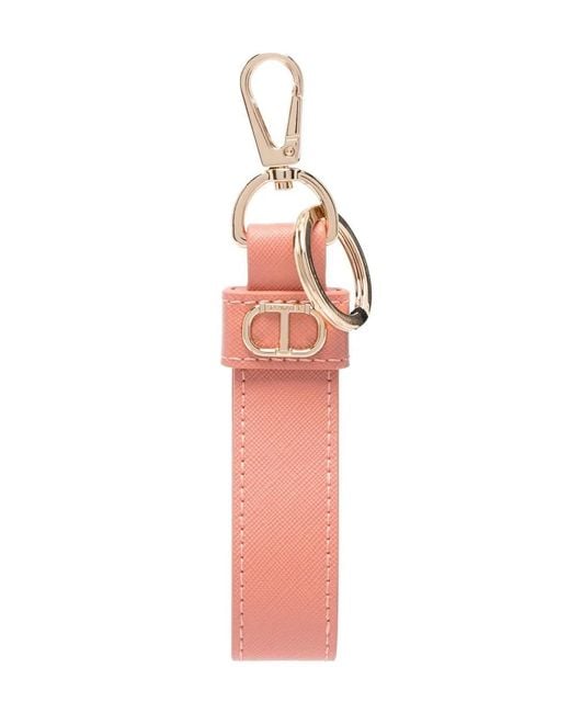 Twinset Pink Logo-Plaque Keyring