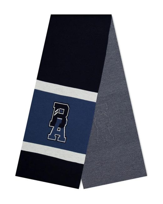 Boss Blue Varsity-Stripe Wool Scarf