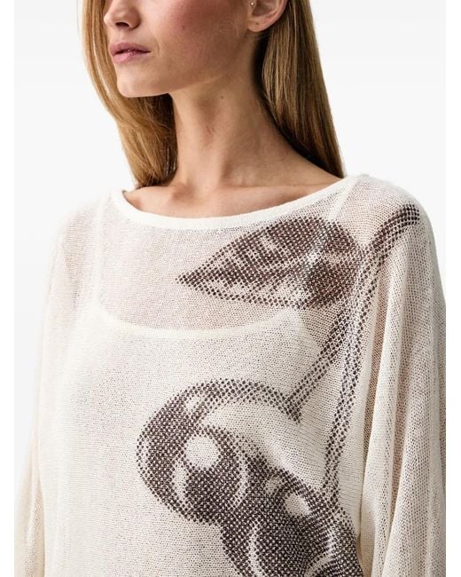 Miss Sixty Gray Cherry-Print Batwing-Sleeve Sweater