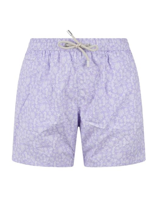 Mc2 Saint Barth Blue Floral-Print Swim Shorts for men