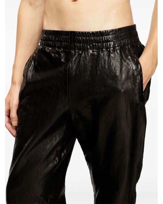 DIESEL Black P-Bru Leather Trousers for men
