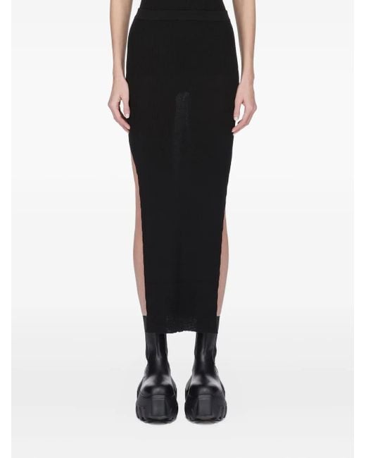 Rick Owens Black Ribbed Side-Split Skirt