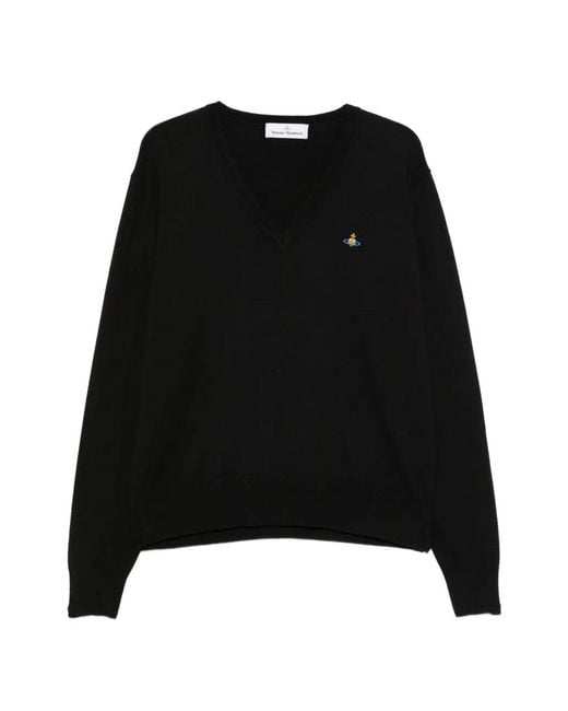 Vivienne Westwood Black Mark Orb-Embroidered V-Neck Sweater for men