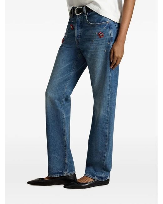 Polo Ralph Lauren Blue Bead-Embellished Straight-Leg Jeans