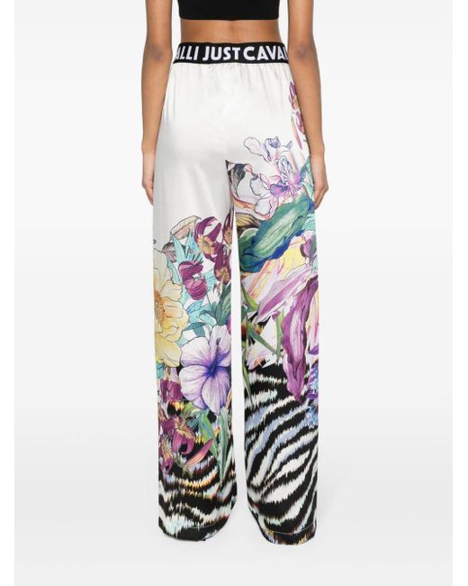 Just Cavalli White Floral-print Straight Trousers