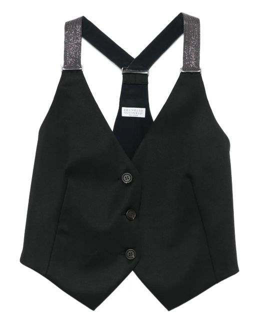Brunello Cucinelli グリッターストラップ ベスト Black