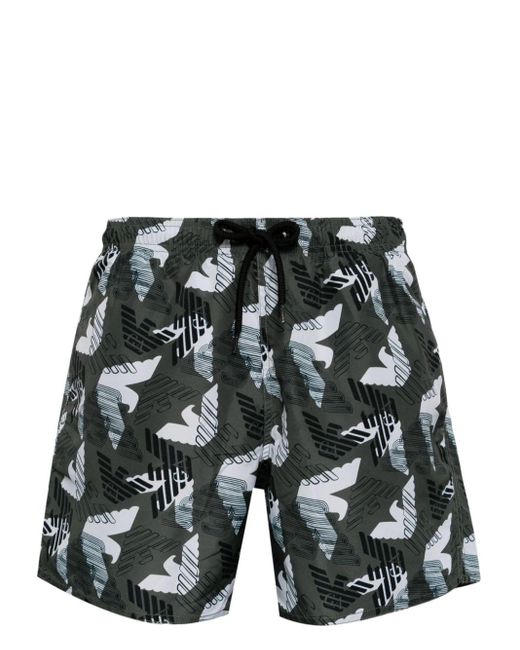 Emporio Armani Black Logo-print Swim Shorts for men