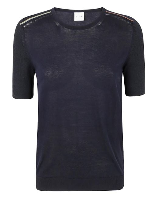 Paul Smith Blue Knitted Short Sleeves Top Crewneck