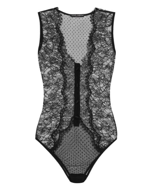 Dolce & Gabbana Gray Lace-Paneled Bodysuit