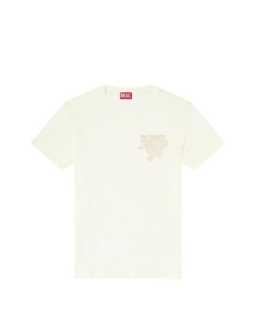 DIESEL White Embroidered-Patch T-Shirt for men