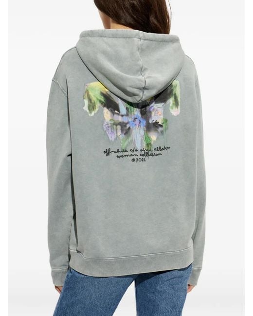 Off-White c/o Virgil Abloh Gray Graphic-Print Drawstring Hoodie