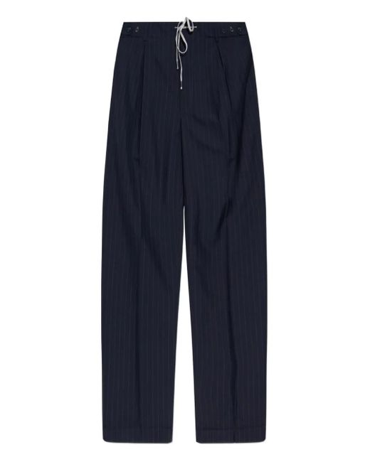 Maison Margiela Blue Wool Pinstripe Trousers With Drawstring Waist Clothing for men