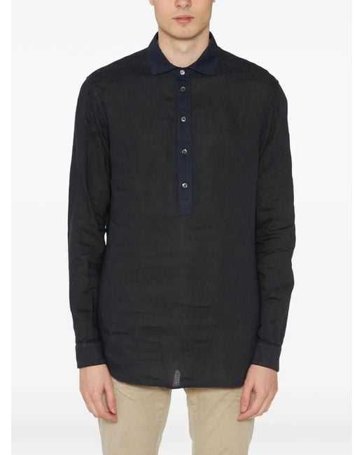Paolo Pecora Black Button-Up Linen Shirt for men