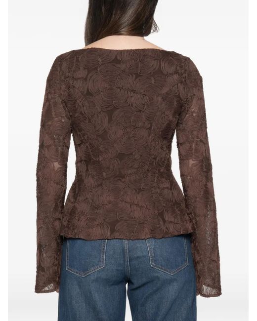 ROTATE BIRGER CHRISTENSEN Brown Floral-Appliqué Blouse