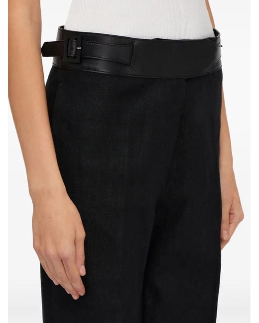 Ferragamo Black Belted Tailored Linen Trousers