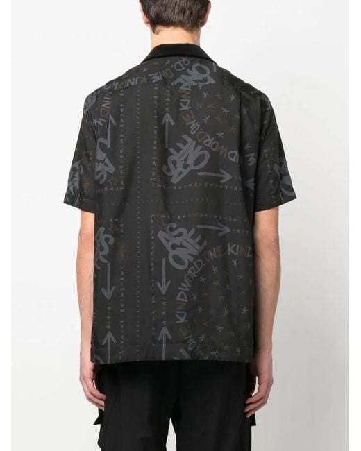 Sacai Black Graphic-Print Short-Sleeve Shirt for men