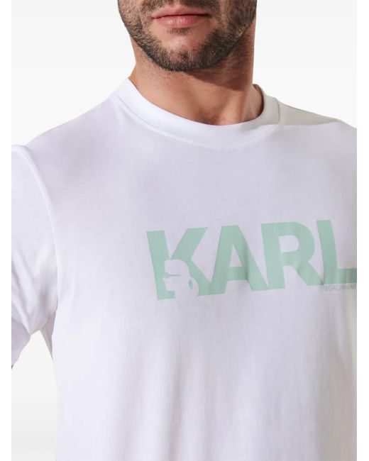Karl Lagerfeld White Logo-Print Organic-Cotton T-Shirt for men