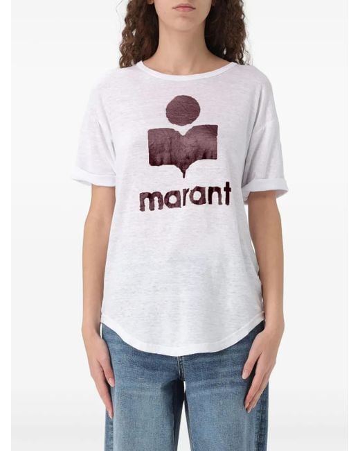 Isabel Marant White Logo-Print Linen T-Shirt