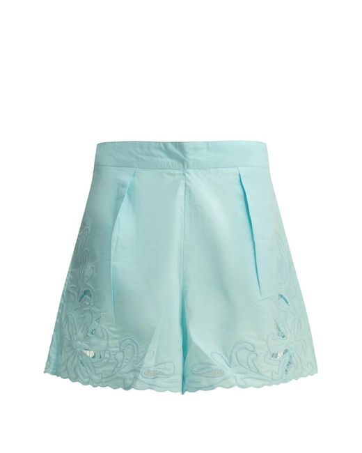 Juliet Dunn Blue Embroidered-Scallop Shorts