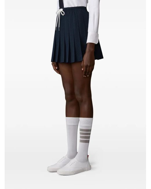 Thom Browne Blue Seersucker Drawstring Pleated Mini Skirt