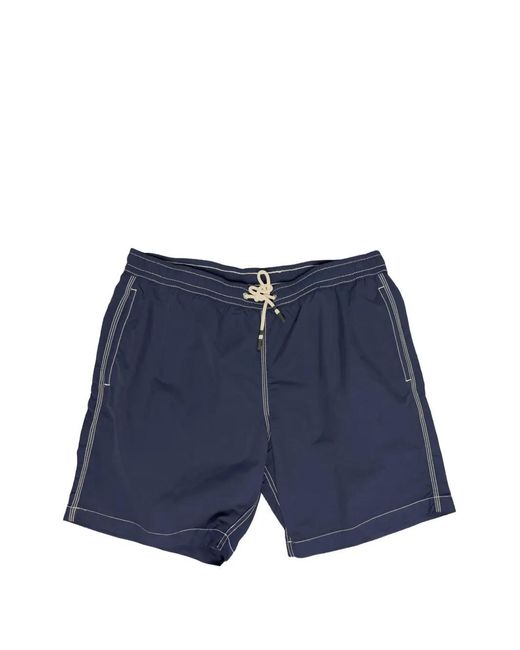 Hartford Blue Contrast-Stitch Drawstring Swim Shorts for men
