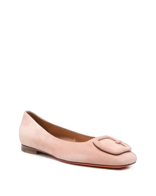 Santoni Pink Square-Toe Ballet Flats