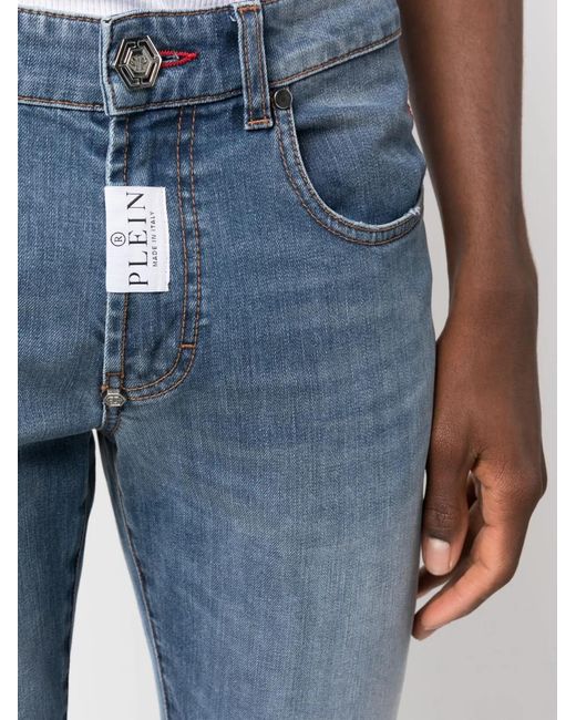 Philipp Plein Blue Logo-Patch Skinny Jeans for men