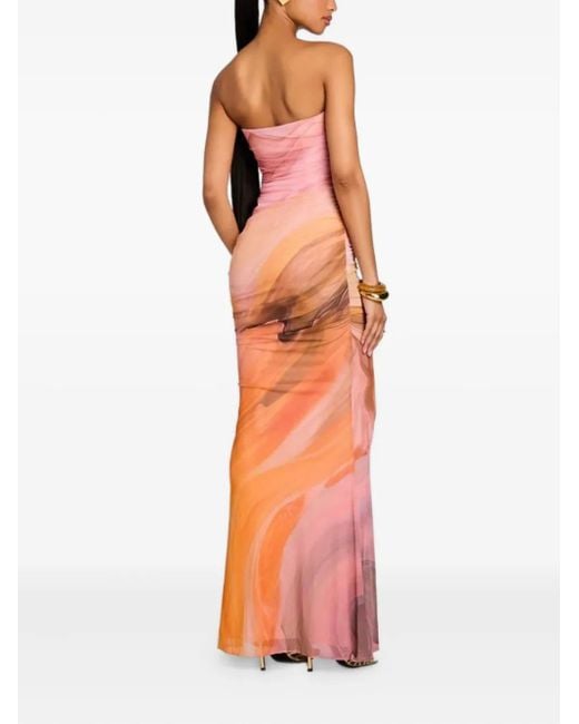 retroféte Pink Schulterfreies Isadore Maxikleid mit Raffung