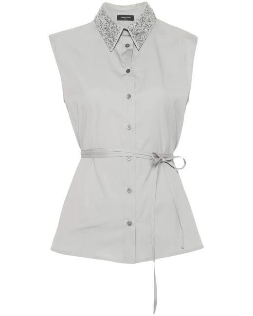 Fabiana Filippi Gray Bead-Embellished Blouse