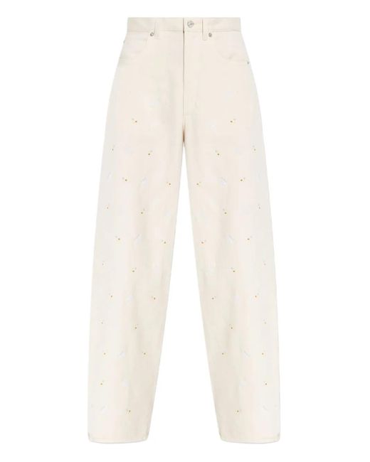 Marni White Embroidered Wide-Leg Jeans