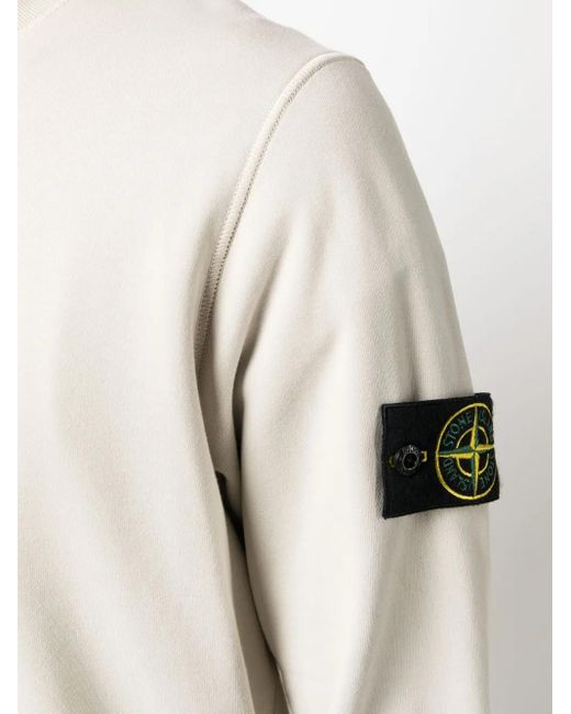 Stone Island White Compass-Patch Crew-Neck Sweatshirt for men