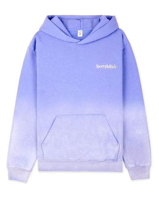 Sporty & Rich Blue Serif Logo-Embroidered Cotton Hoodie