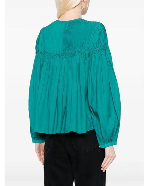 Isabel Marant Green Abadi Pintuck Blouse