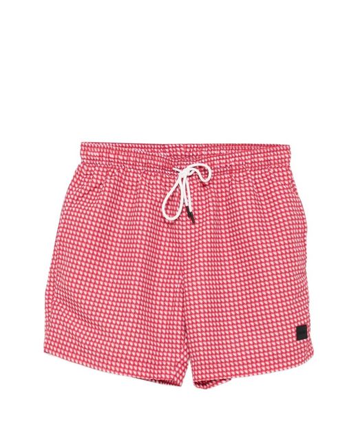 Boss Pink Graphic-Print Drawstring Swim Shorts for men