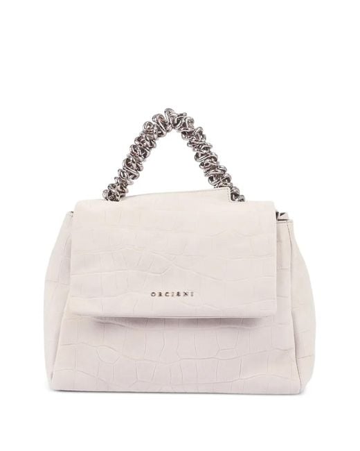 Orciani Natural Crocodile-Effect Chain-Link Shoulder Bag