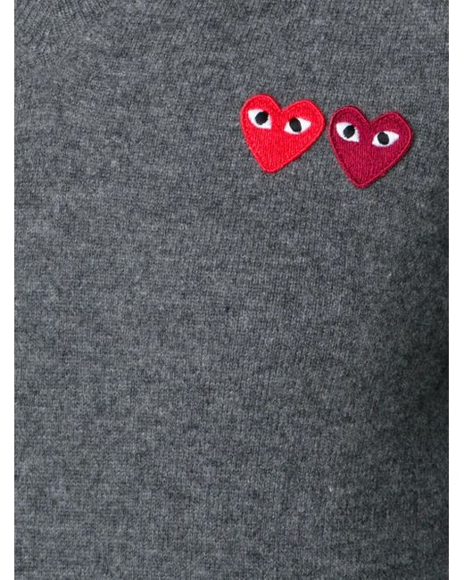 COMME DES GARÇONS PLAY Gray Double Heart V-Neck Jumper