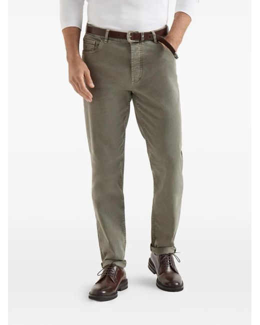 Brunello Cucinelli Gray Garment-Dyed Comfort Lightweight Denim Traditional Fit Five-Pocket Trousers for men