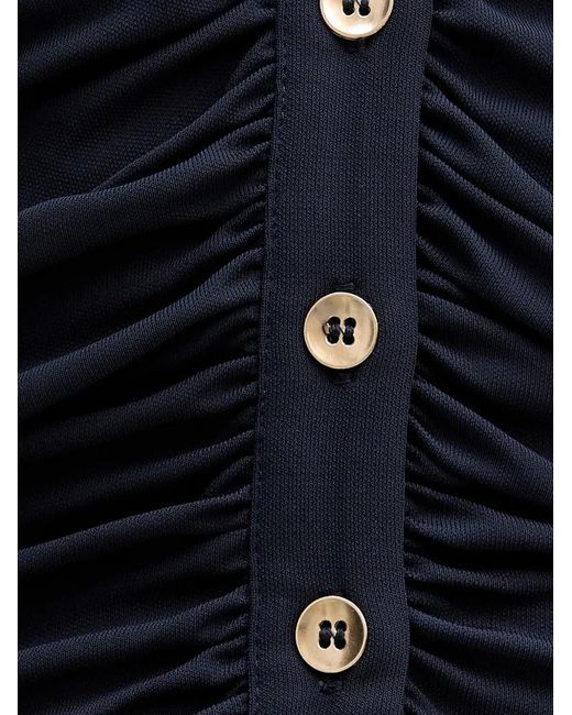 Sisley Blue Buttoned Ruched Midi Dress