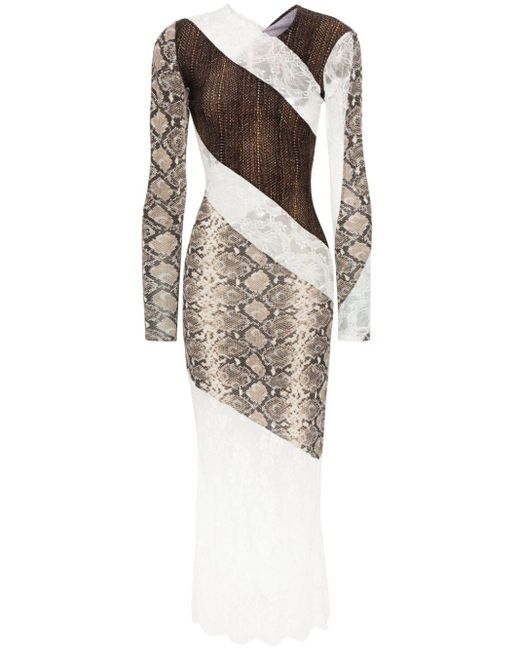 MARINE SERRE White Floral-lace Panelled Midi Dress